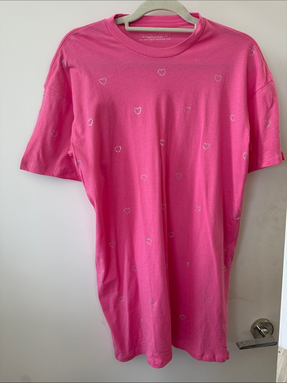 Victoria's Secret Hot Pink Sleep Shirt with Rhinestone Hearts